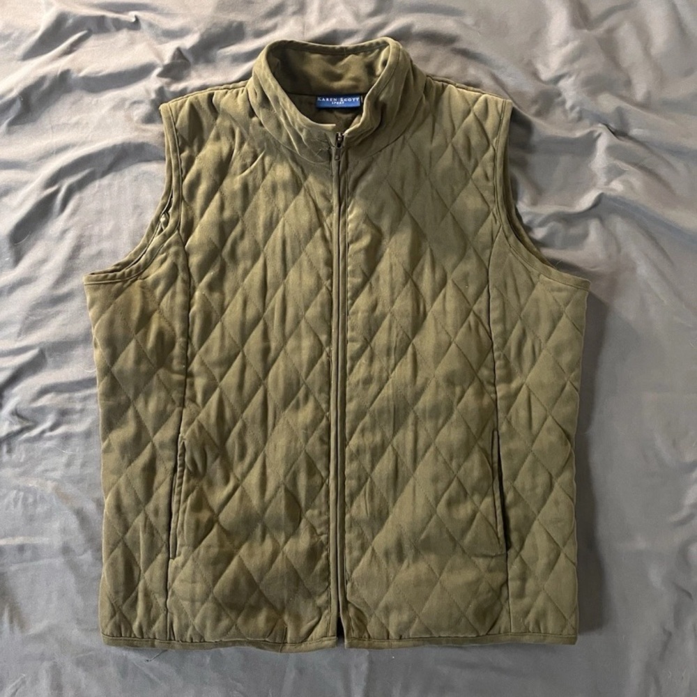 Karen Scott Sport Olive Green Quilted Vest